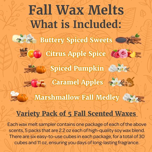 5 Pack - Caramel Apple Cinnamon Pumpkin Spice Vanilla Marshmallow Fall Wax Melts - Picture 2 of 15